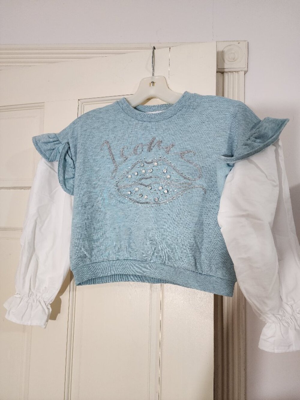 NWT river island crop hybrid embellished lip sweater top size 7-8 (D4)